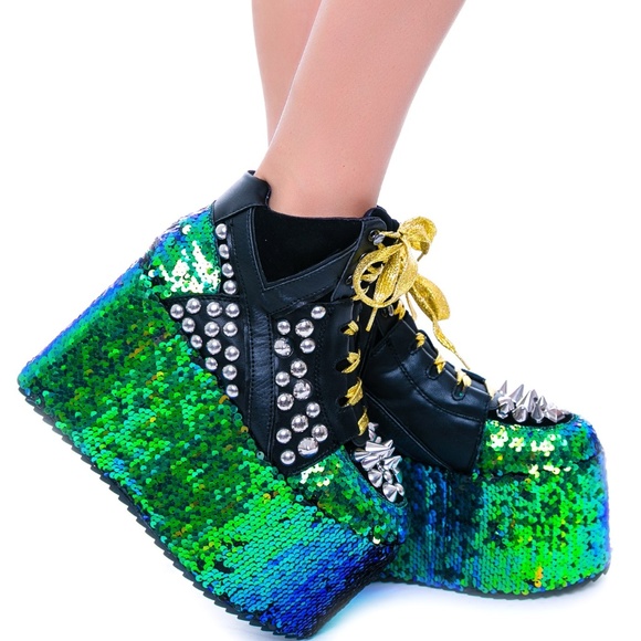 YRU Shoes - Qozmo dragon platforms yru 8 spike blue green gold
